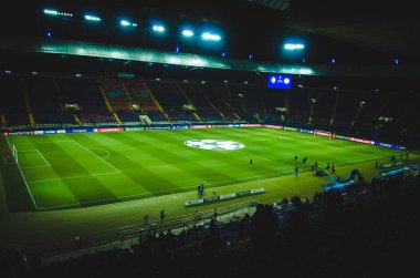 KHARKIV, UKRAINE - September 18, 2019: General view of the stadium close-up during the UEFA Champions League match between Shakhtar vs Manchester City (England), Ukraine