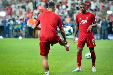 Istanbul, Turkey - August 14, 2019: Roberto Firmino during the UEFA Super Cup Finals match between Liverpool and Chelsea in Vodafon Arena stadium, Turkey