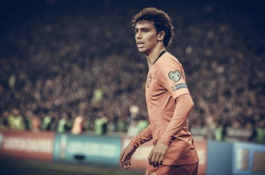 Kyiv, Ukrayna - 14 Ekim 2019: Uefa Euro 2020 ön eleme maçında Joao Felix oyuncusu Ukrayna milli takımı Ukrayna milli takımı Ukrayna 'ya karşı