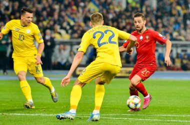 Kyiv, Ukrayna - 14 Ekim 2019: Uefa Euro 2020 ön eleme karşılaşmasında Ukrayna milli takımı Ukrayna ile Ukrayna milli takımı arasında oynanan karşılaşmada Bernardo Silva