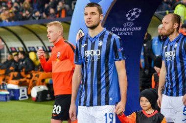 KHARKIV, UKRAINE - December 11, 2019: Berat Djimsiti player during the UEFA Champions League match between Shakhtar vs Atalanta Bergamasca Calcio BC (Italy), Ukraine