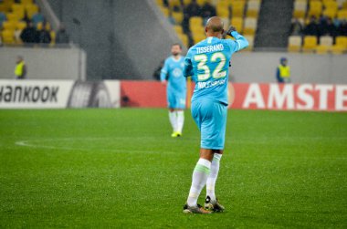 Lviv, Ukrayna - 28 Kasım 2019: Alexandria (Ukrayna) ile Wolfsburg (Almanya), Ukrayna arasındaki Uefa Avrupa Ligi maçı sırasında Marcel Tisserand oyuncusu