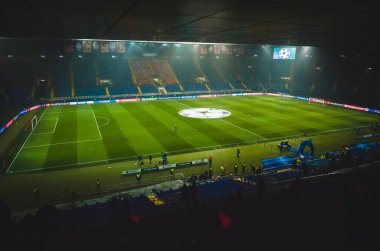 KHARKIV, UKRAINE - December 11, 2019: General view of the stadium close-up during the UEFA Champions League match between Shakhtar vs Atalanta (Italy), Ukraine