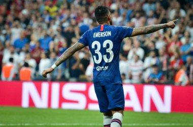 Istanbul, Turkey - August 14, 2019: Emerson celebrate goal scored during the UEFA Super Cup Finals match between Liverpool and Chelsea at Vodafone Park in Vodafone Arena, Turkey