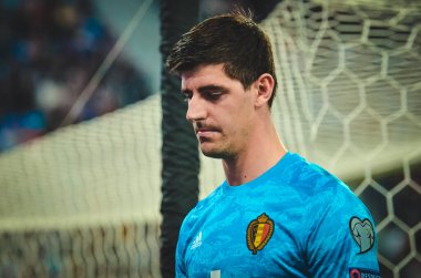 SAINT-PETERSBURG, RUSSIA - November 16, 2019: Thibaut Courtois during UEFA EURO 2020 qualifying match between national team Russia against Belgium national team, Russia