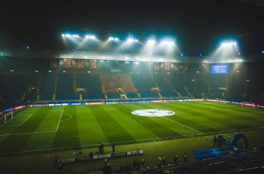 KHARKIV, UKRAINE - December 11, 2019: General view of the stadium close-up during the UEFA Champions League match between Shakhtar vs Atalanta (Italy), Ukraine