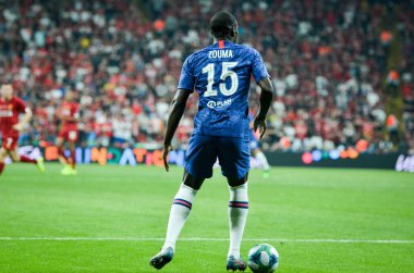 Istanbul, Turkey - August 14, 2019: Kurt Zouma player during the UEFA Super Cup Finals match between Liverpool and Chelsea at Vodafone Park in Vodafone Arena, Turkey