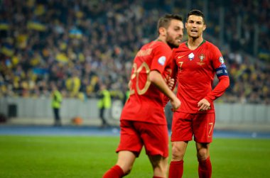 Kyiv, Ukrayna - 14 Ekim 2019: Uefa Euro 2020 ön eleme karşılaşmasında Ukrayna milli takımı Ukrayna ile Ukrayna milli takımı arasında oynanan karşılaşmada Bernardo Silva