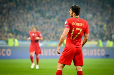 Kyiv, Ukrayna - 14 Ekim 2019: Uefa Euro 2020 ön eleme karşılaşmasında Goncalo Guedes oyuncusu Ukrayna milli takımı Ukrayna milli takımı Ukrayna ile karşılaşacak.