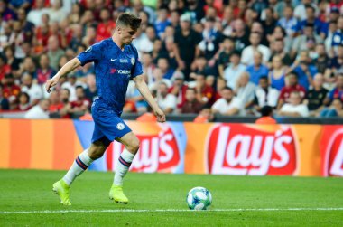 Istanbul, Turkey - August 14, 2019: Mason Mount during the UEFA Super Cup Finals match between Liverpool and Chelsea at Vodafone Park in Vodafone Arena, Turkey
