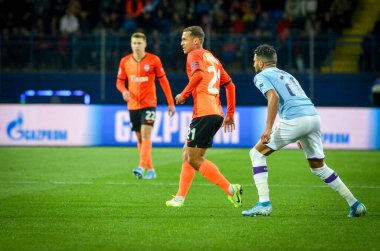 KHARKIV, UKRAINE - September 18, 2019: Riyad Mahrez player during the UEFA Champions League match between Shakhtar Donetsk vs Manchester City (England), Ukraine