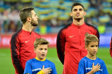 Kyiv, Ukrayna - 14 Ekim 2019: Uefa Euro 2020 ön eleme maçında Ukrayna milli takımı Ukrayna milli takımı Ukrayna ile oynamıştır.