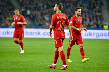 Kyiv, Ukrayna - 14 Ekim 2019: Uefa Euro 2020 ön eleme karşılaşmasında Ukrayna milli takımı Ukrayna ile Ukrayna milli takımı arasında oynanan karşılaşmada Bernardo Silva