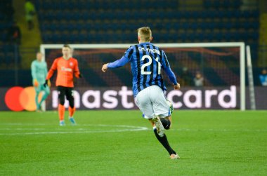 KHARKIV, UKRAINE - December 11, 2019: Timothy Castagne player during the UEFA Champions League match between Shakhtar vs Atalanta Bergamasca Calcio BC (Italy), Ukraine
