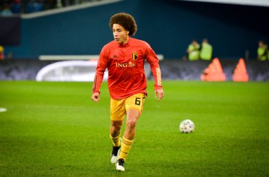 SAINT-PETERSBURG, RUSSIA - November 16, 2019: Axel Witsel and Belgium national football team training session during UEFA EURO 2020 qualifying match between Russia against Belgium, Russia