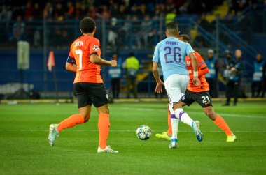 KHARKIV, UKRAINE - September 18, 2019: Riyad Mahrez player during the UEFA Champions League match between Shakhtar Donetsk vs Manchester City (England), Ukraine