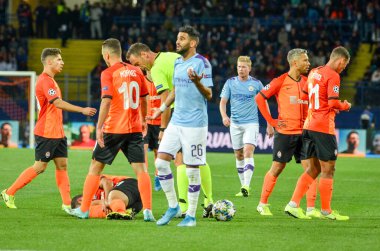 KHARKIV, UKRAINE - September 18, 2019: Shakhtar  player during the UEFA Champions League match between Shakhtar Donetsk vs Manchester City (England), Ukraine