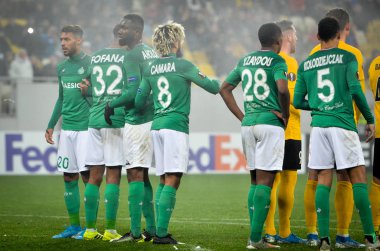 LVIV, UKRAINE - November 07, 2019:  AS Saint Etienne player during the UEFA Europa League match between Alexandria (Ukraine) vs AS Saint Etienne (France), Ukraine