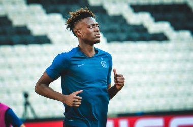 İstanbul, Türkiye - 14 Ağustos 2019: Tammy Abraham ve antrenman oturumu Uefa Süper Kupası Finalleri öncesinde Liverpool ile Chelsea arasında Vodafone Park, Vodafone Arena, Türkiye
