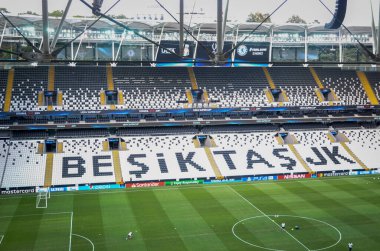 İstanbul, Türkiye - 14 Ağustos 2019: Türkiye 'nin Vodafone Arena kentinde oynanan Uefa Süper Kupası Finalleri öncesinde Vodafone Arenawith stadyumunun genel görünümü