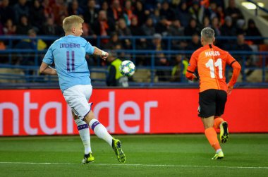 KHARKIV, UKRAINE - September 18, 2019: Oleksandr Zinchenko player during the UEFA Champions League match between Shakhtar Donetsk vs Manchester City (England), Ukraine