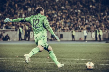 Kyiv, Ukrayna - 14 Ekim 2019: Uefa Euro 2020 ön eleme karşılaşmasında Ukrayna milli takımı Ukrayna milli takımı Ukrayna ile oynanan karşılaşmada Andrii Piatov