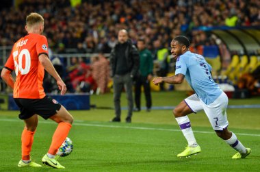 KHARKIV, UKRAINE - September 18, 2019: Raheem Sterling player during the UEFA Champions League match between Shakhtar Donetsk vs Manchester City (England), Ukraine
