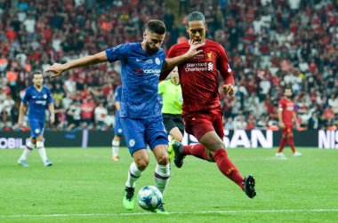 Istanbul, Turkey - August 14, 2019: Olivier Giroud and Virgil van Dijk during the UEFA Super Cup Finals match between Liverpool and Chelsea at Vodafone Park in Vodafone Arena, Turkey