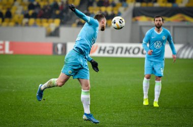 Lviv, Ukrayna - 28 Kasım 2019: Alexandria (Ukrayna) ile Wolfsburg (Almanya), Ukrayna arasındaki Uefa Avrupa Ligi karşılaşmasında Maximilian Arnold oyuncusu