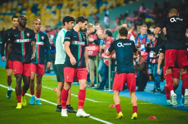 Kyiv, Ukrayna - 14 Ekim 2019: Uefa Euro 2020 ön eleme karşılaşması sırasında Portekiz milli takımı Ukrayna ile Portekiz milli takımı Ukrayna karşılaşması