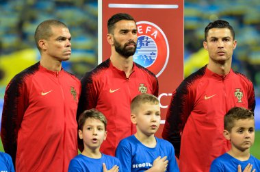 Kyiv, Ukrayna - 14 Ekim 2019: Uefa Euro 2020 ön eleme maçında Ukrayna milli takımı Ukrayna milli takımı Ukrayna ile oynamıştır.
