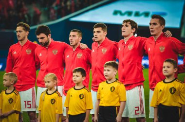 SAINT-PETERSBURG, RUSSIA - November 16, 2019: Russia national team during UEFA EURO 2020 qualifying match between national team Russia against Belgium national team, Russia