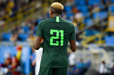 DNIPRO, UKRAINE - September 10, 2019: Victor Osimhen player during the friendly match between national team Ukraine against Nigeria national team, Ukraine