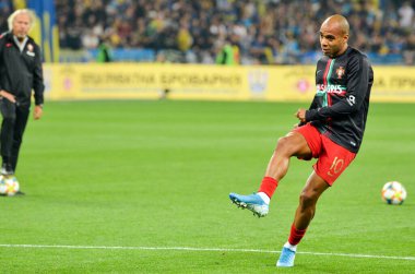 Kyiv, Ukrayna - 14 Ekim 2019: Uefa Euro 2020 ön eleme maçında Joao Mario, Portekiz milli takımı Ukrayna 'ya karşı oynamıştır.