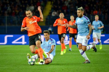 KHARKIV, UKRAINE - September 18, 2019: Nicolas Otamendi and Rodri during the UEFA Champions League match between Shakhtar Donetsk vs Manchester City (England), Ukraine