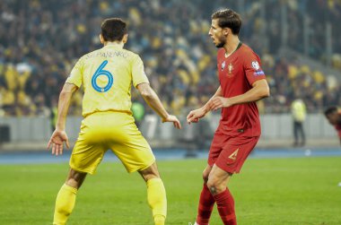 Kyiv, Ukrayna - 14 Ekim 2019: Uefa Euro 2020 ön eleme maçında Ukrayna milli takımı Ukrayna milli takımı Ukrayna ile oynamıştır.