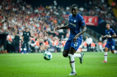 Istanbul, Turkey - August 14, 2019: Kurt Zouma during the UEFA Super Cup Finals match between Liverpool and Chelsea at Vodafone Park in Vodafone Arena, Turkey