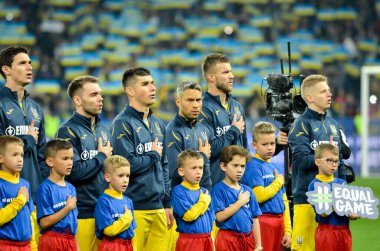 Kyiv, Ukrayna - 14 Ekim 2019: Uefa Euro 2020 ön eleme maçında Ukrayna milli takımı Ukrayna milli takımı ile Ukrayna milli takımı arasında oynanan karşılaşma