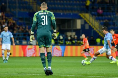 KHARKIV, UKRAINE - September 18, 2019: Ederson player during the UEFA Champions League match between Shakhtar Donetsk vs Manchester City (England), Ukraine