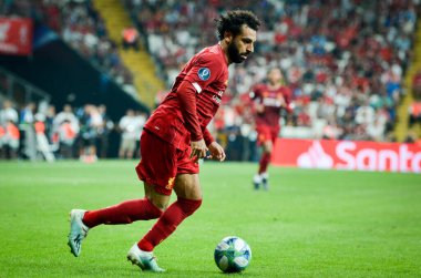 Istanbul, Turkey - August 14, 2019: Mohamed Salah player during the UEFA Super Cup Finals match between Liverpool and Chelsea at Vodafone Park in Vodafone Arena, Turkey