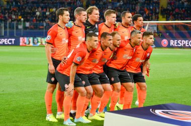KHARKIV, UKRAINE - September 18, 2019: General photo Shakhtar Donetsk player line up during the UEFA Champions League match between Shakhtar vs Manchester City, Ukraine