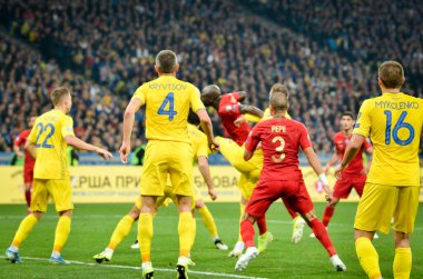 Kyiv, Ukrayna - 14 Ekim 2019: Uefa Euro 2020 ön eleme maçında Ukrayna milli takımı Ukrayna milli takımı Ukrayna ile oynamıştır.