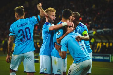 KHARKIV, UKRAINE - September 18, 2019: Nicolas Otamendi celebrate goal scored during the UEFA Champions League match between Shakhtar Donetsk vs Manchester City (England), Ukraine