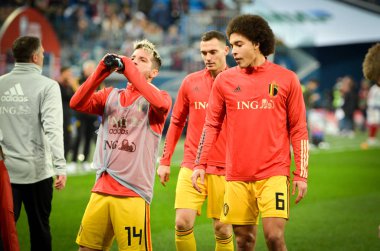 SAINT-PETERSBURG, RUSSIA - November 16, 2019: Dries Mertens and Belgium national football team training session during UEFA EURO 2020 qualifying match between Russia against Belgium, Russia