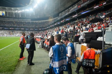 Istanbul, Turkey - August 14, 2019: Football stadium close up during the UEFA Super Cup Finals match between Liverpool and Chelsea at Vodafone Park in Vodafon Arena, Turkey