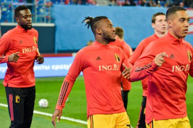 SAINT-PETERSBURG, RUSSIA - November 16, 2019: Michy Batshuayi training session during UEFA EURO 2020 qualifying match between Russia against Belgium, Russia
