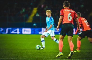 KHARKIV, UKRAINE - September 18, 2019: Oleksandr Zinchenko player during the UEFA Champions League match between Shakhtar Donetsk vs Manchester City (England), Ukraine