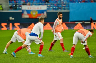 SAINT-PETERSBURG, RUSSIA - November 16, 2019: Russian national football team training  session before UEFA EURO 2020 qualifying match between national team Russia against Belgium, Russia