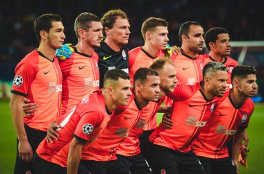 KHARKIV, UKRAINE - September 18, 2019: General photo Shakhtar Donetsk player line up during the UEFA Champions League match between Shakhtar vs Manchester City, Ukraine