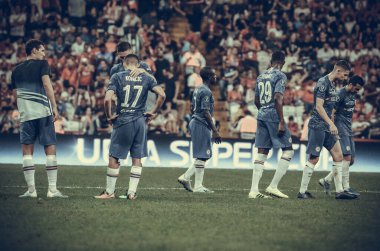 Istanbul, Turkey - August 14, 2019: Chelsea player  during half-time break during the UEFA Super Cup Finals match between Liverpool and Chelsea at Vodafone Park in Vodafone Arena, Turkey